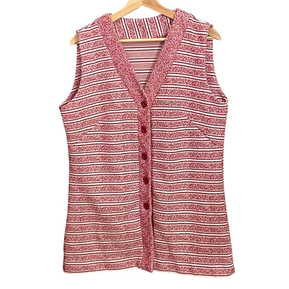 Vintage 70s Dutchmaid Knit Sweater Vest Retro Mod Americana Red White Stripe